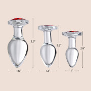 Red Heart Gem Glass Anal Plug Set